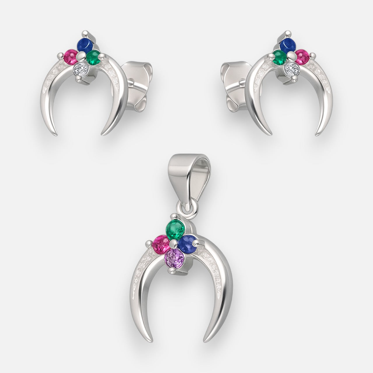 Conjunto Luna Invertida Flor Circones Multicolor