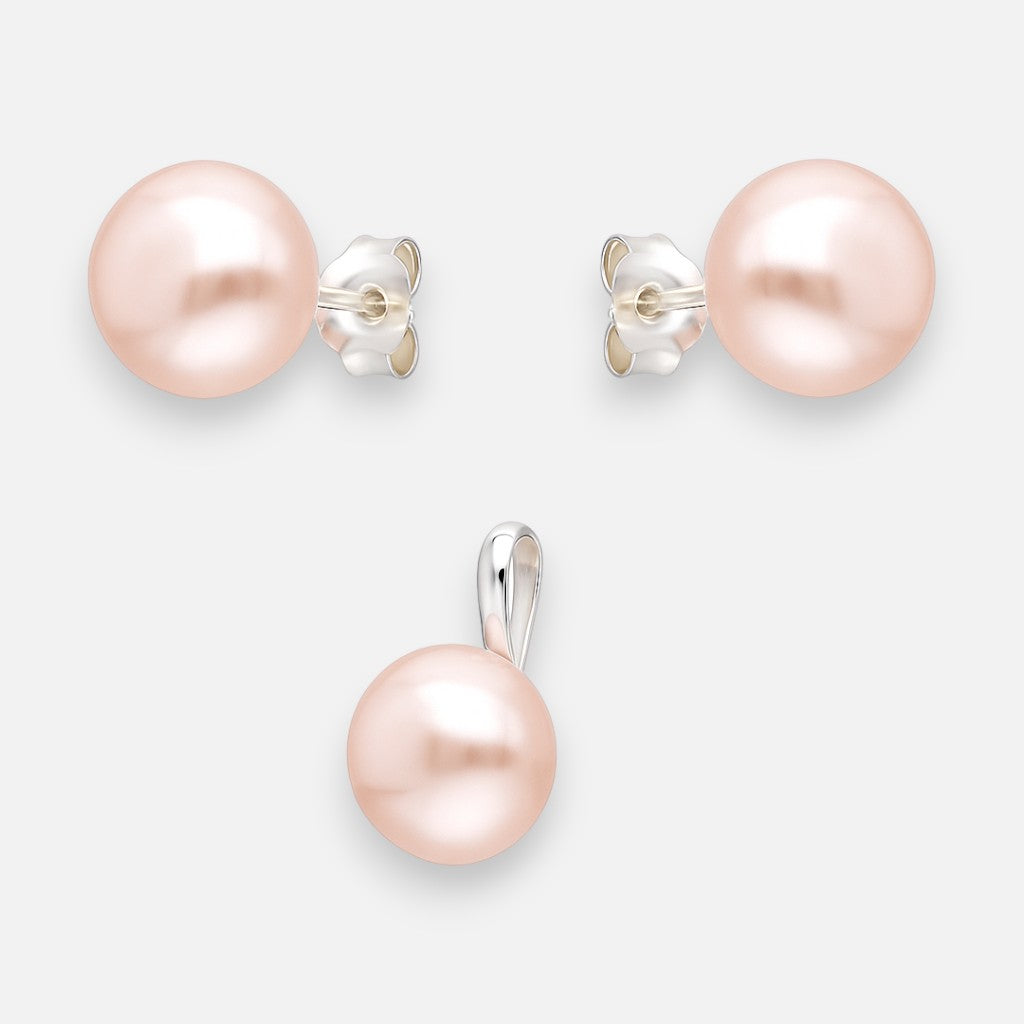 Conjunto Perla Achatada Rosa 8 mm