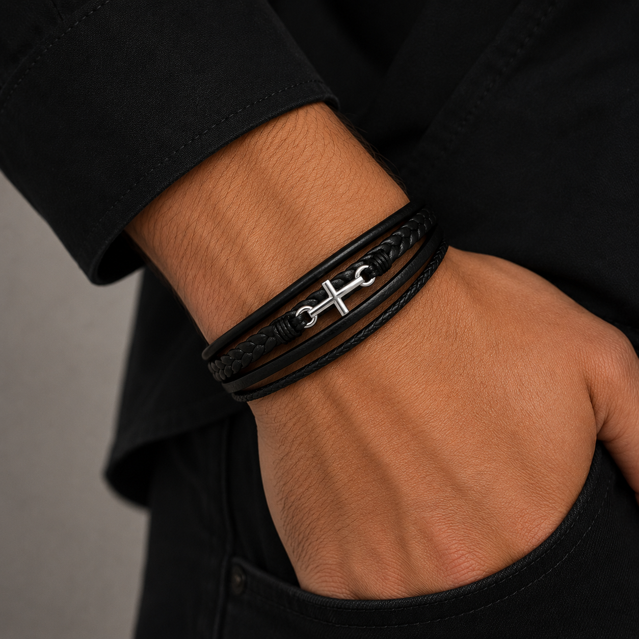 Pulsera Acero Quirúrgico Trenzada Cruz