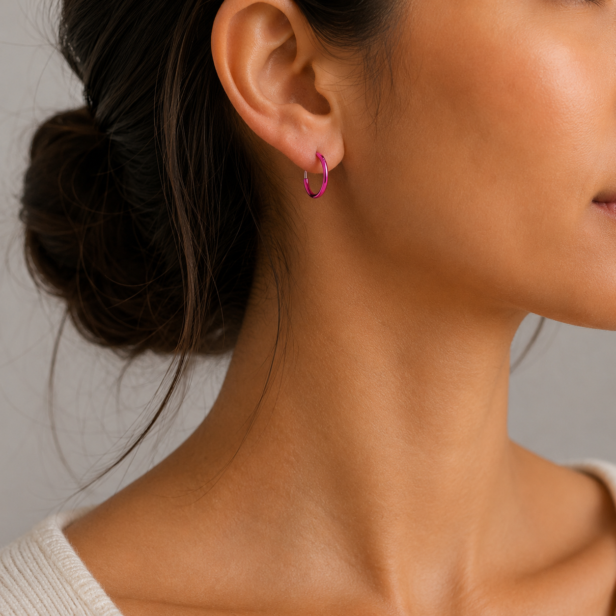 Argolla Esmaltado Fucsia 14 mm