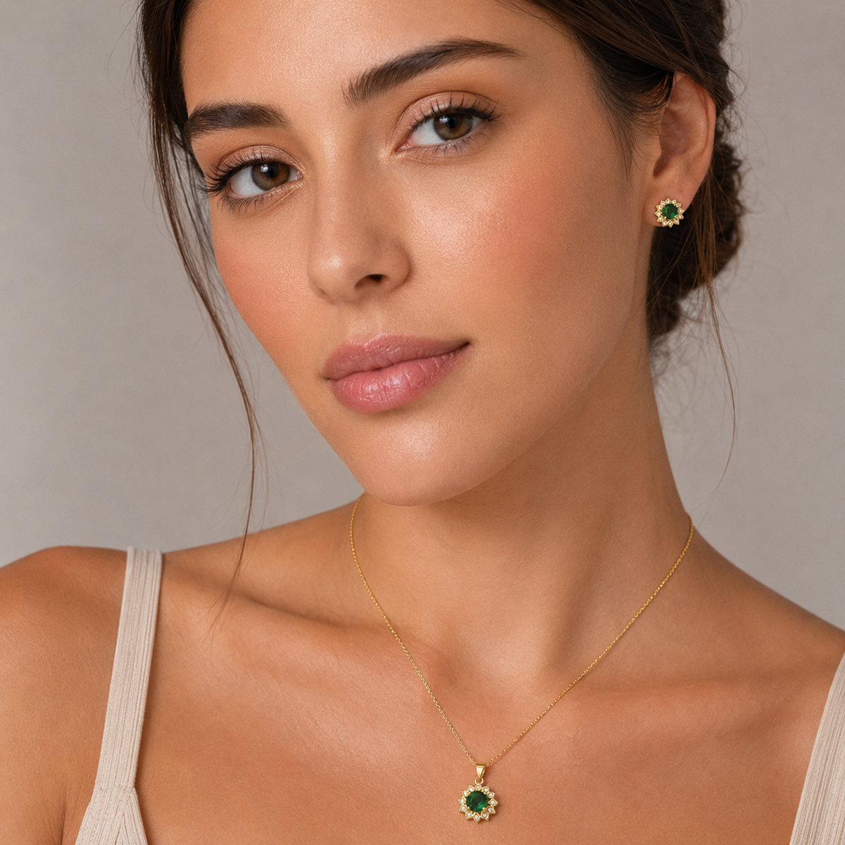Conjunto Flor Circones Esmeralda