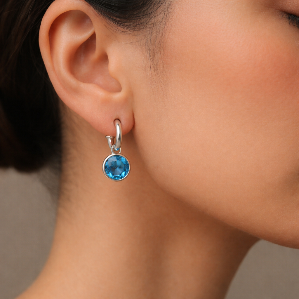 Semi Argolla Cristal Celeste 14 mm