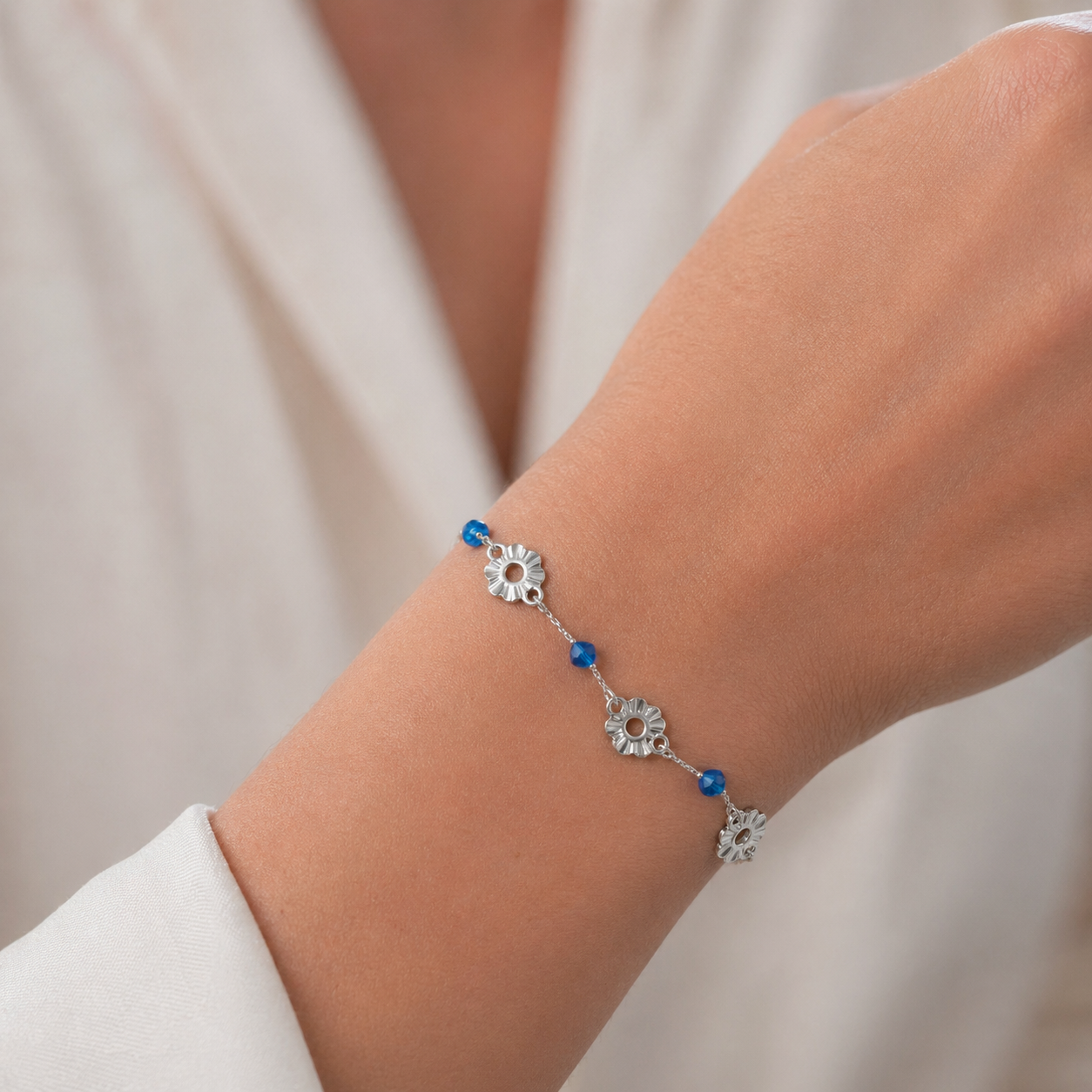 Pulsera Flores Cristales Azules
