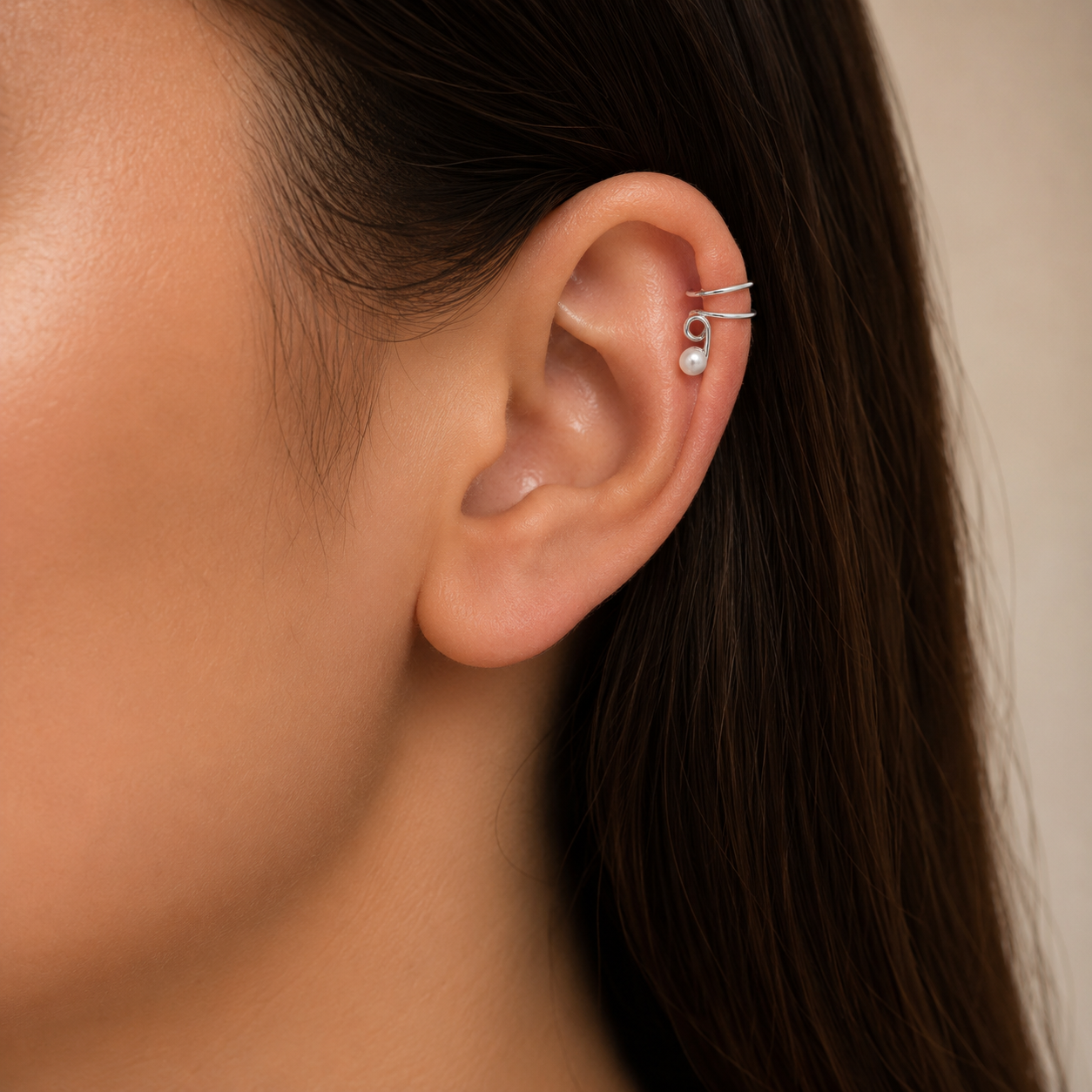 Aro Ear Cuff Espiral Perla Valor por Unidad