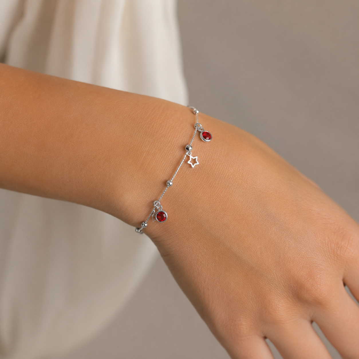 Pulsera Veneciana Esferas Estrellas Circones Rubí
