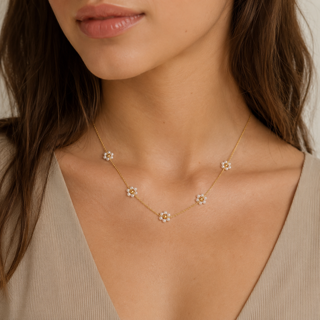 Collar Esferas Flores de Perlas