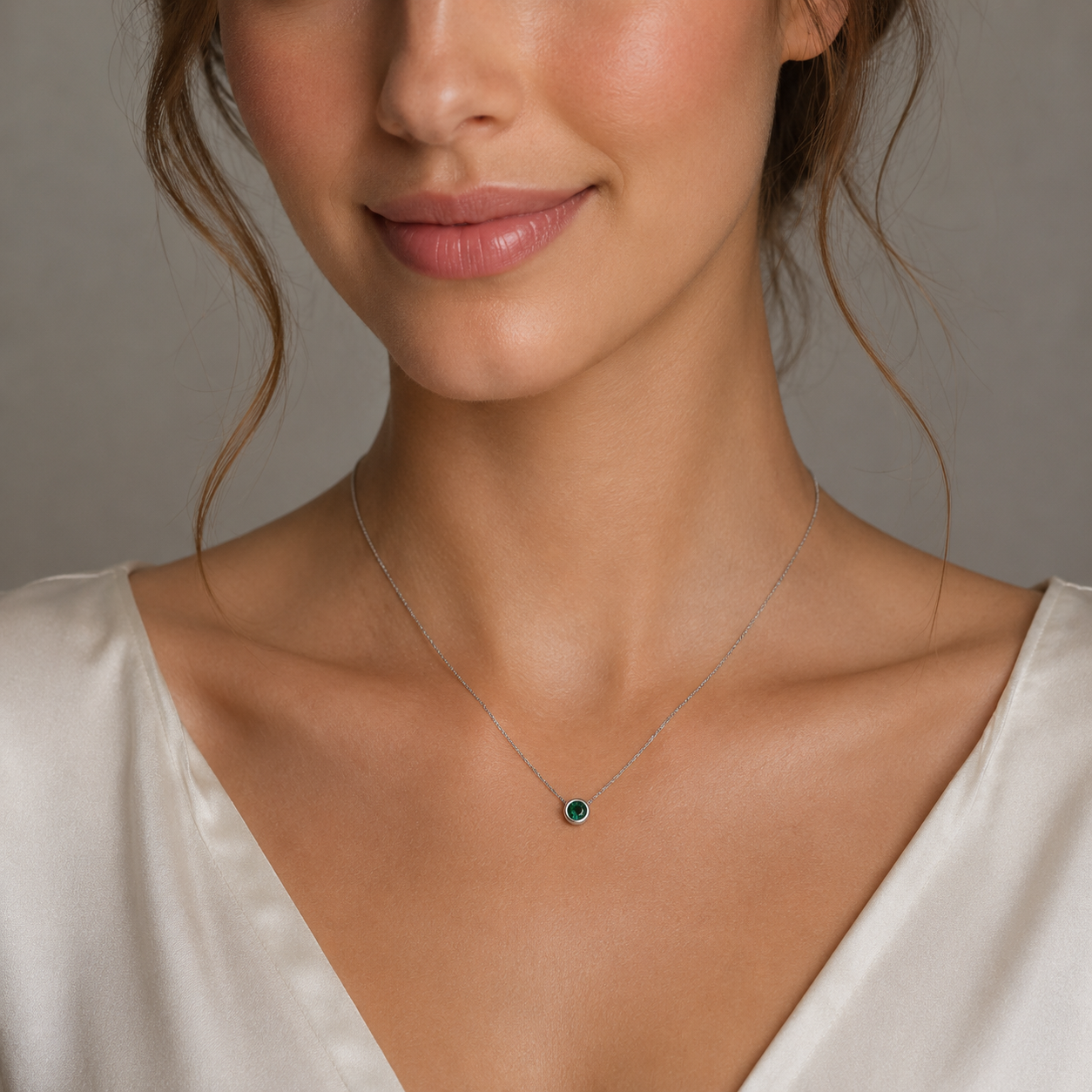 Collar Circón Punto de Luz Esmeralda 4 mm
