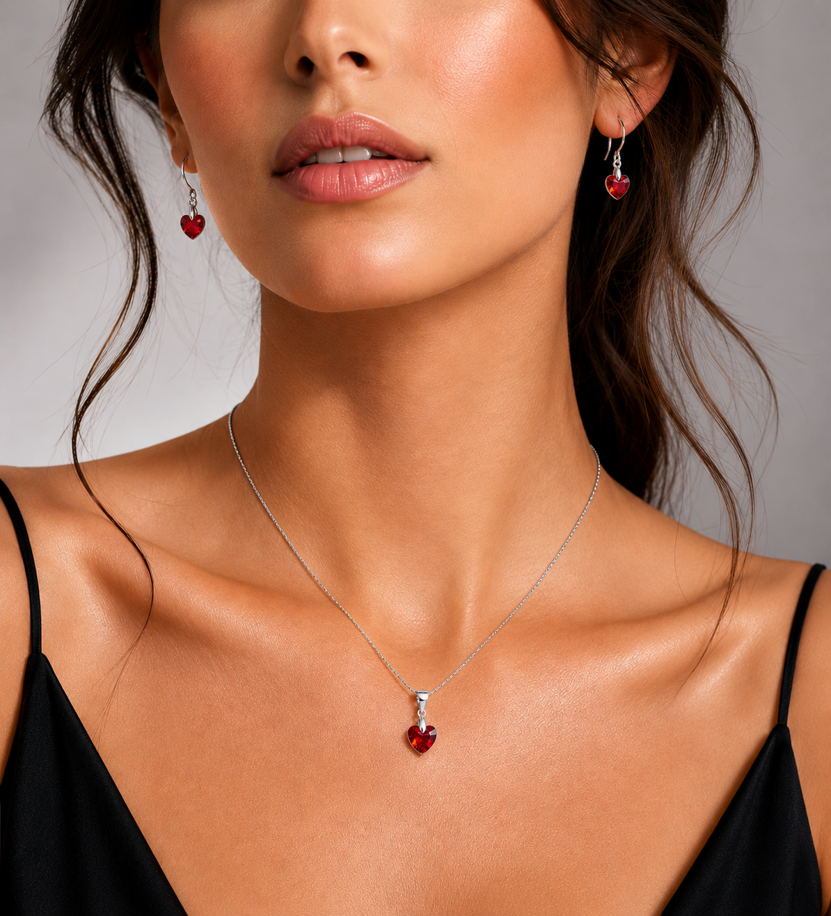 Conjunto Corazón Cristal Hecho con Swarovski® Rojo 10 mm
