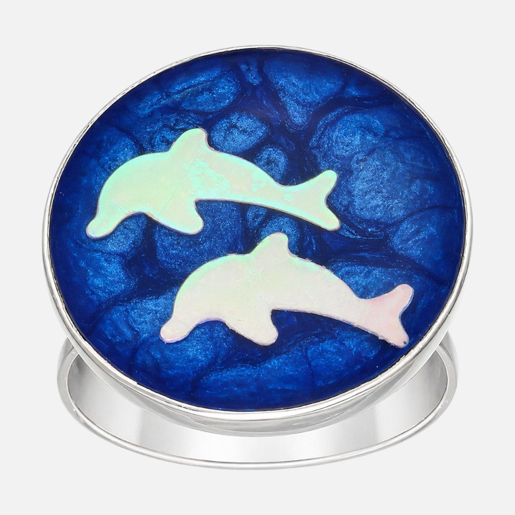 Anillo Delfines Azul Metalizado