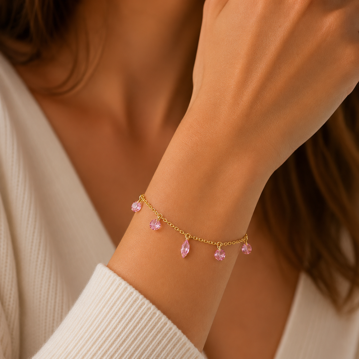 Pulsera Cristales Hecho con  Swarovski® Rosado