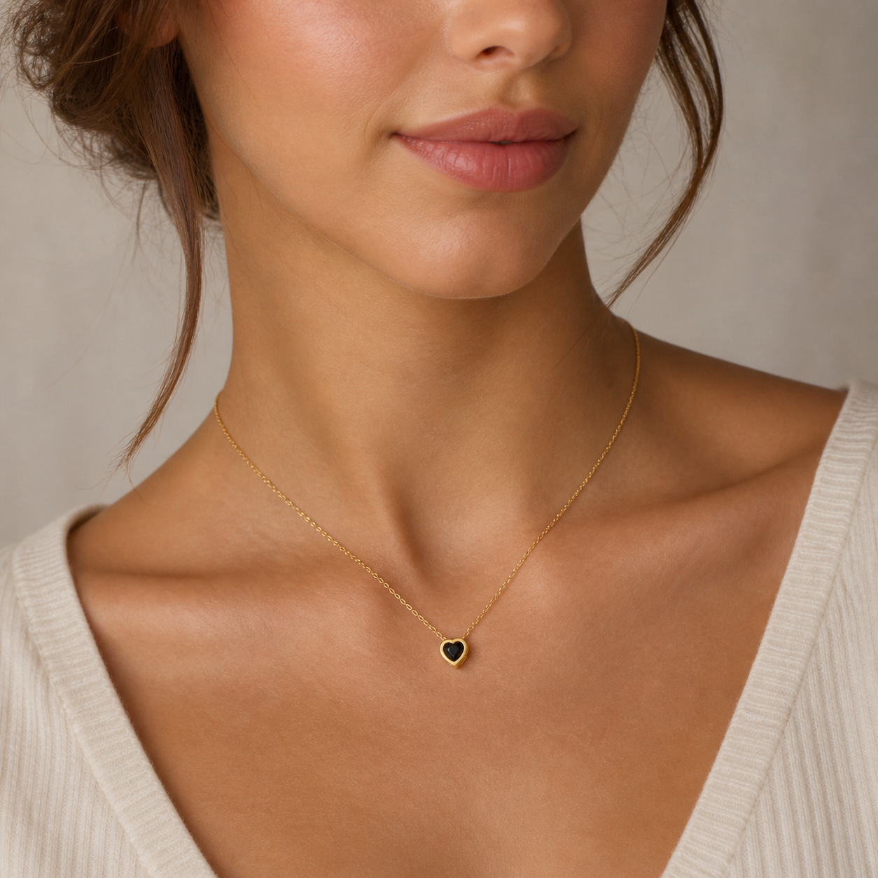 Collar Corazón Circón Ónix 5 mm