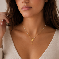 Collar Esferas Perlas Corazón Virgen Niña Cruz