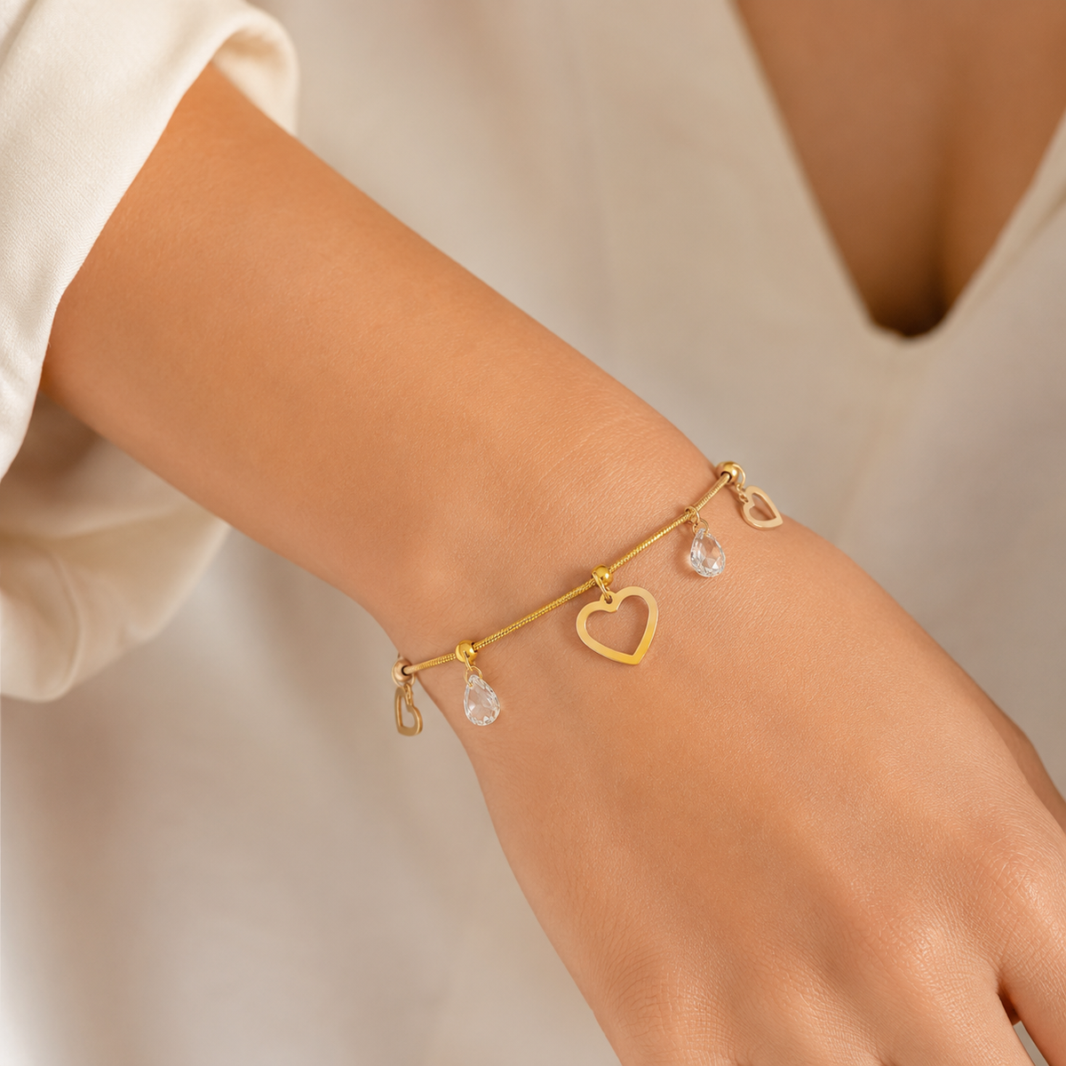 Pulsera Esferas Corazones y Cristales