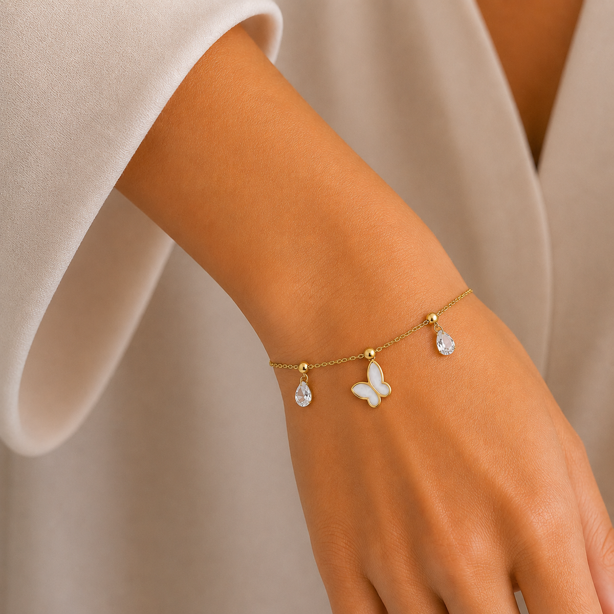 Pulsera Mariposas Nácar Blanco Cristales