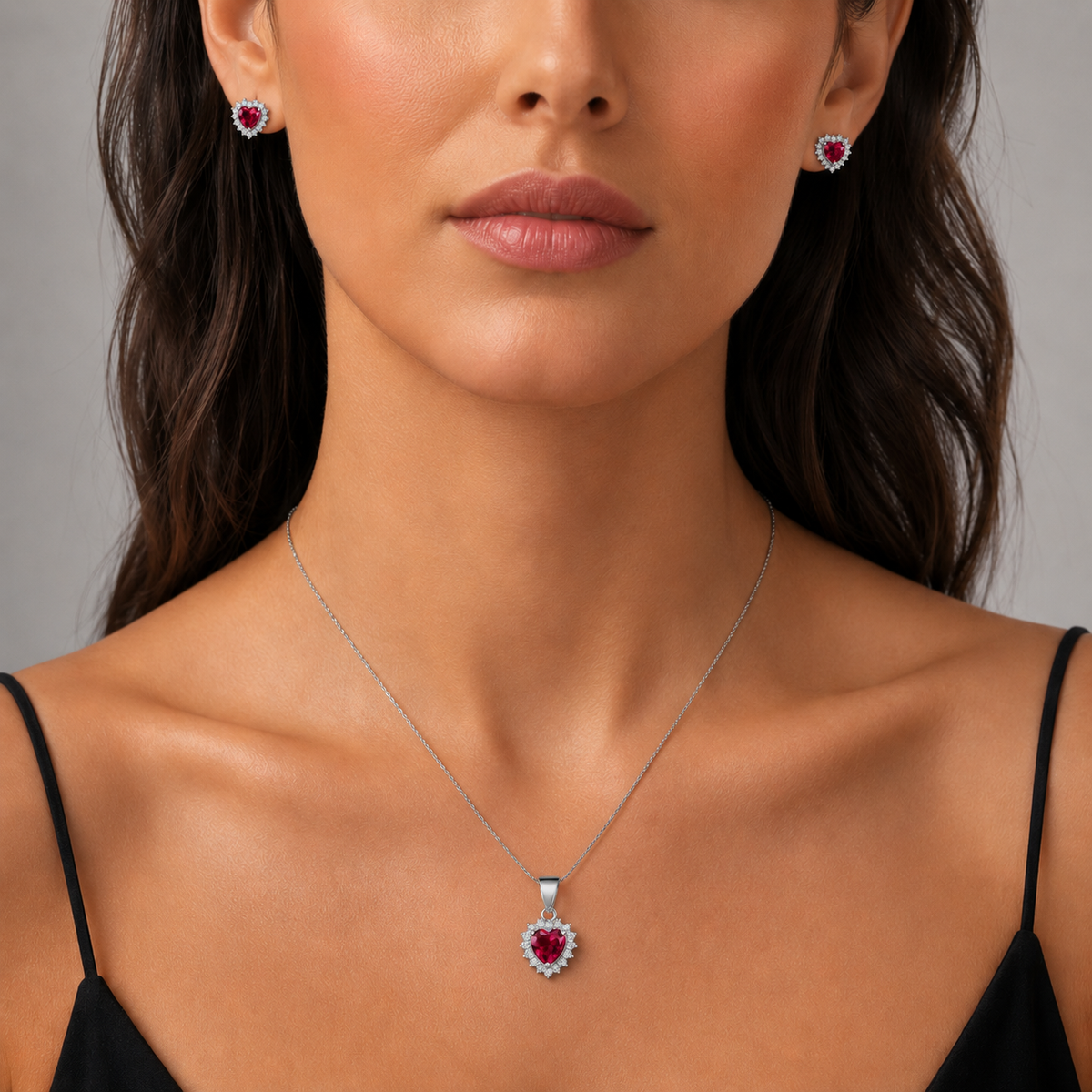 Conjunto Corazón Circón Rubí