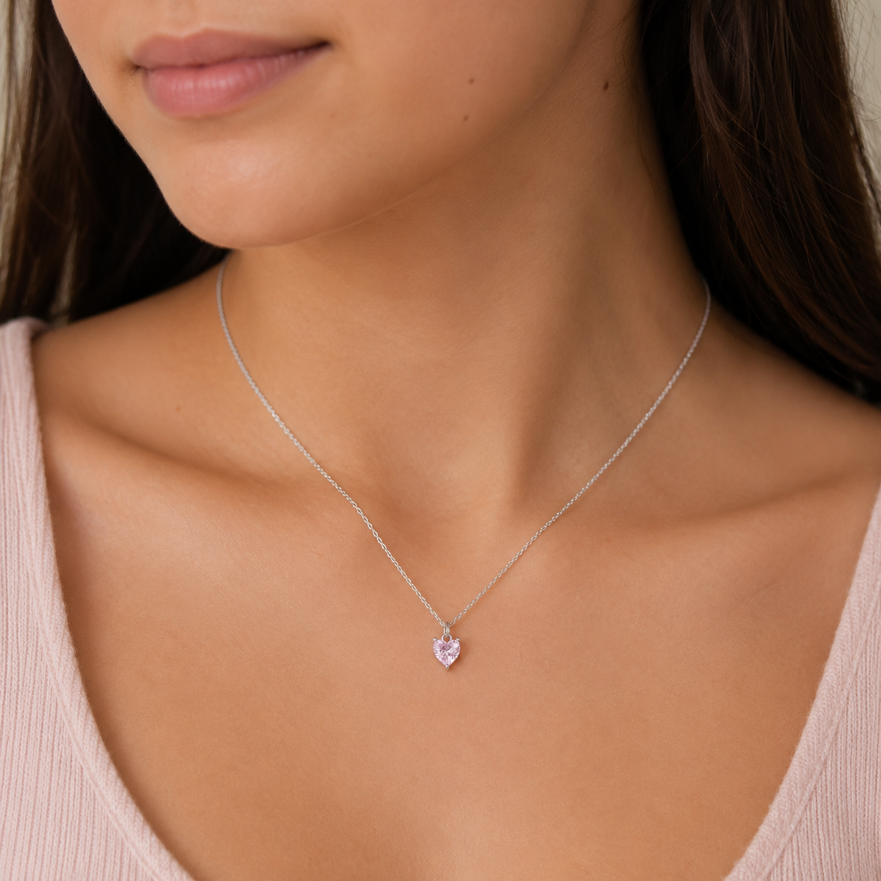 Collar Corazón Circón Rosa Francia 6x6 mm