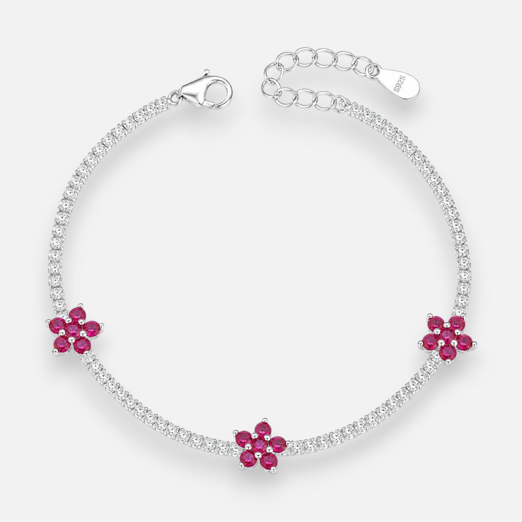 Pulsera Tenis Flores Circones Rubí