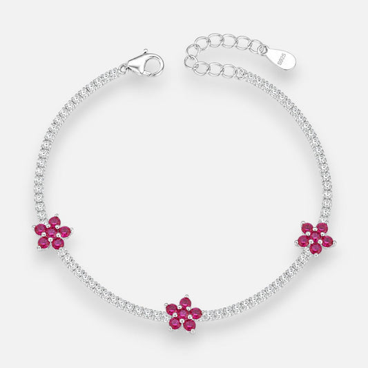 Pulsera Tenis Flores Circones Rubí