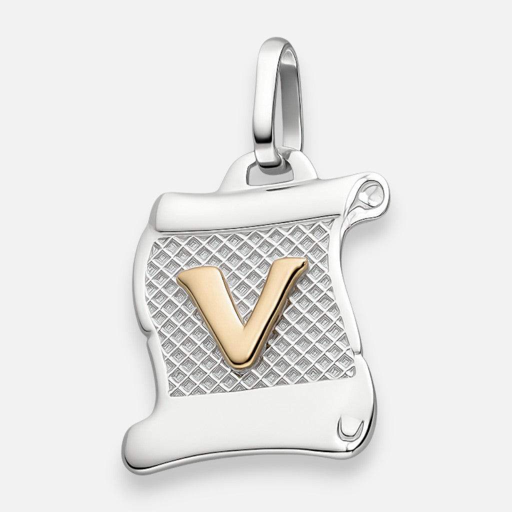 Colgante Pergamino Letra V en Oro