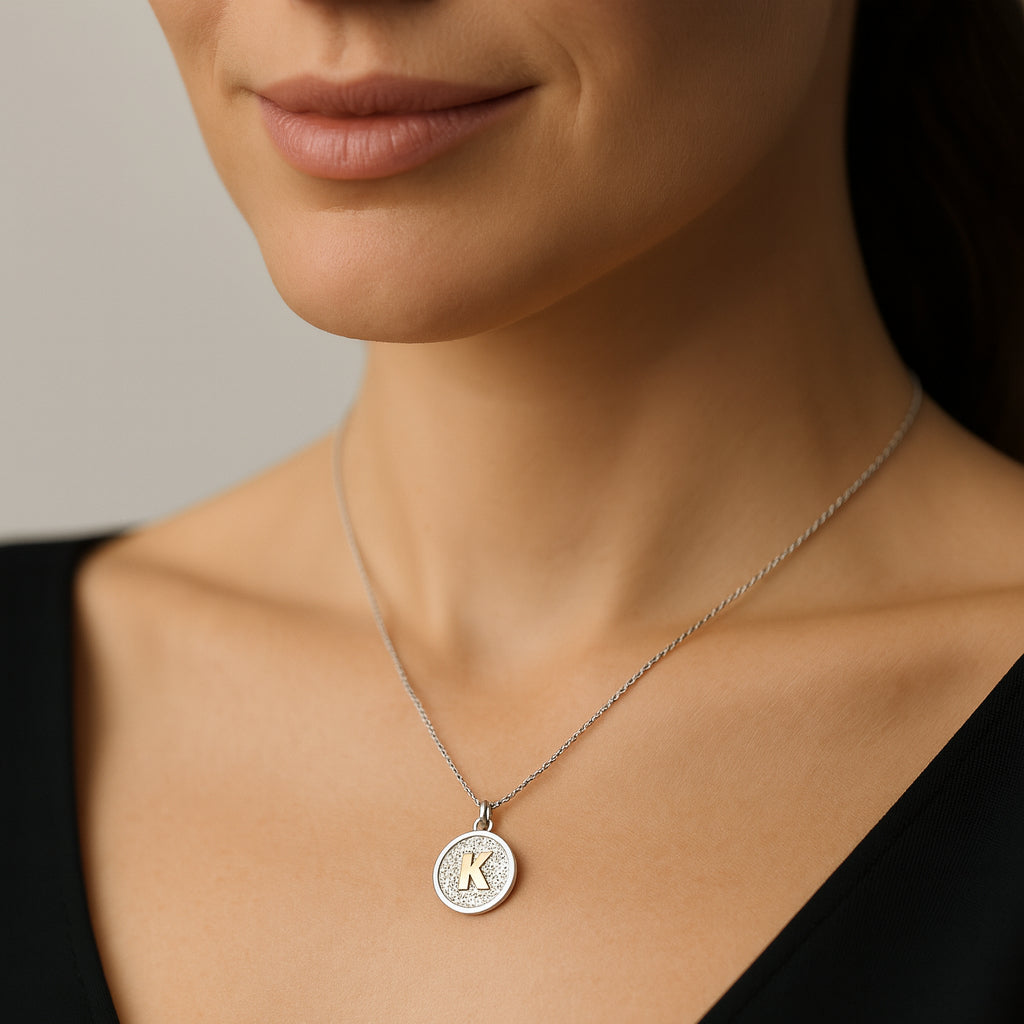 Colgante Circular Letra K en Oro