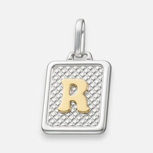 Colgante Rectangular Letra R en Oro