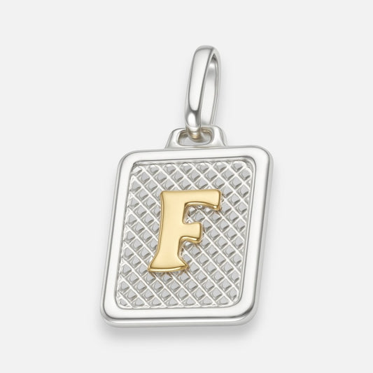 Colgante Rectangular Letra F en Oro
