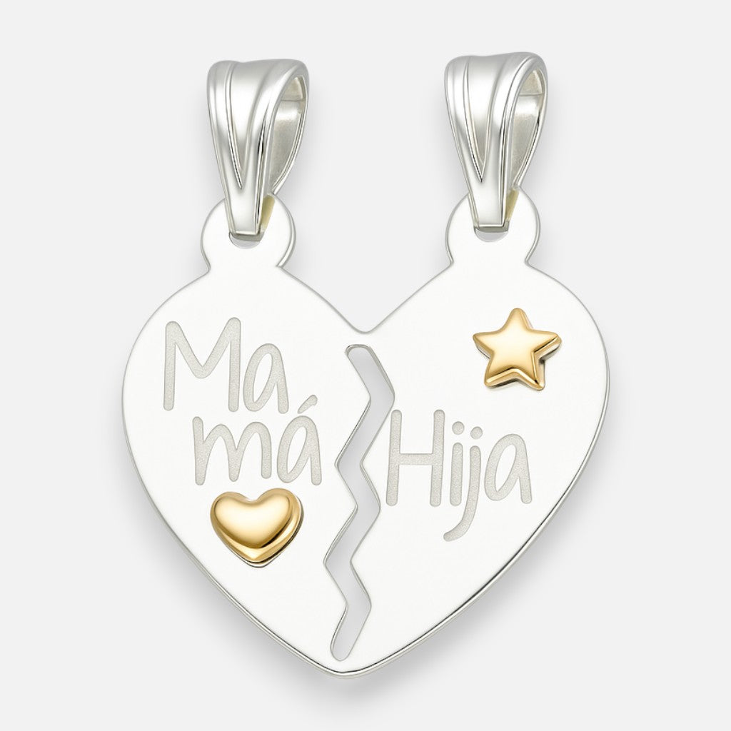 Colgante Corazón Partido Mamá Hija con Oro