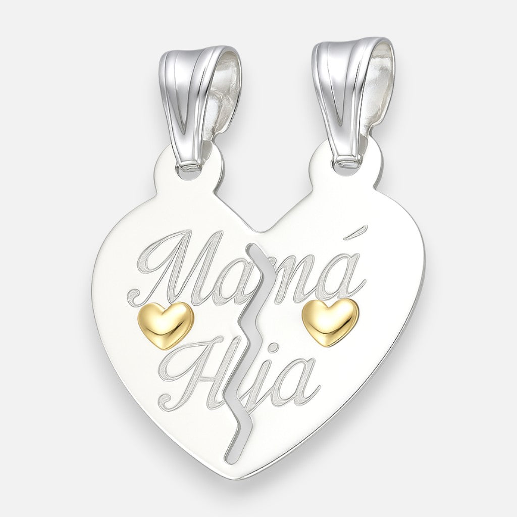 Colgante Corazón Partido Mamá Hija con Oro