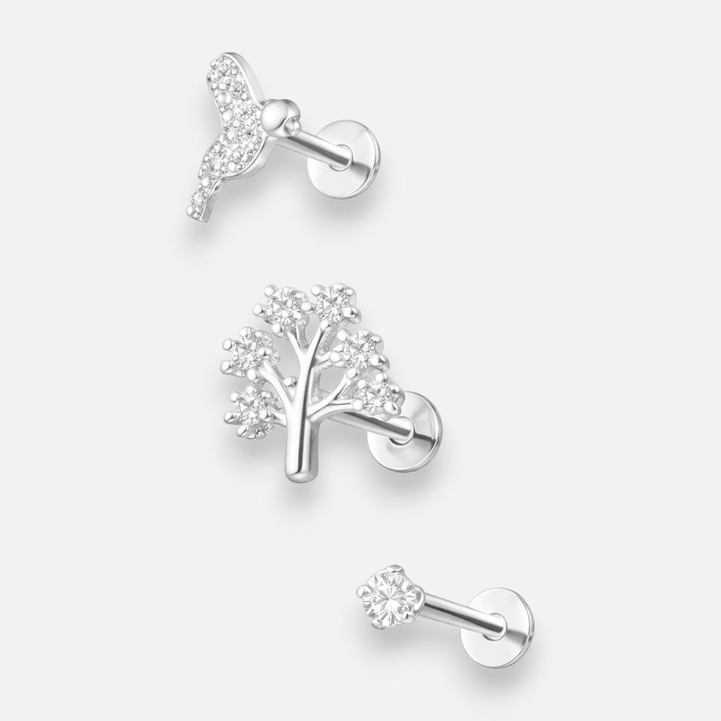 Set Piercing Flat Árbol de la Vida Colibrí Circón