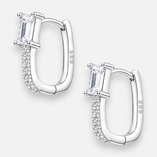 Argolla Huggie Rectangular Circón Baguette