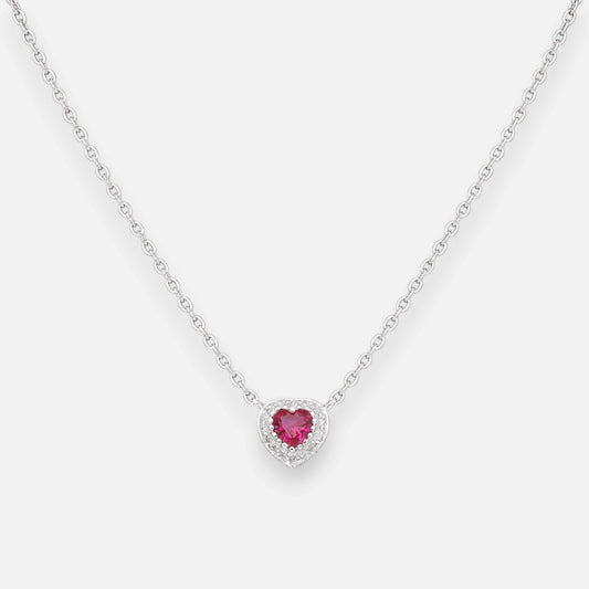 Collar Corazón Circón Rubí