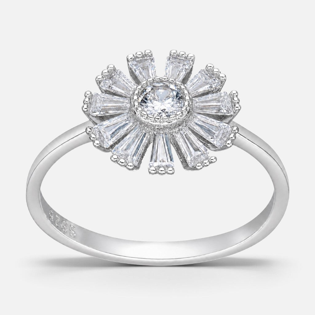 Anillo Flor Circones Baguette