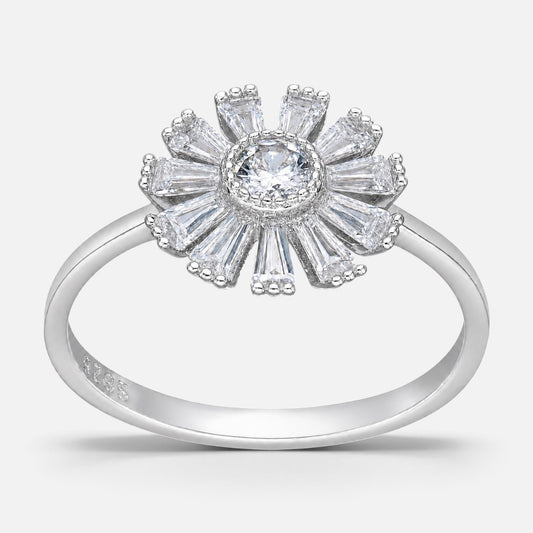 Anillo Flor Circones Baguette