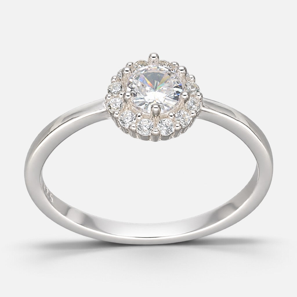 Anillo Flor Circón Halo