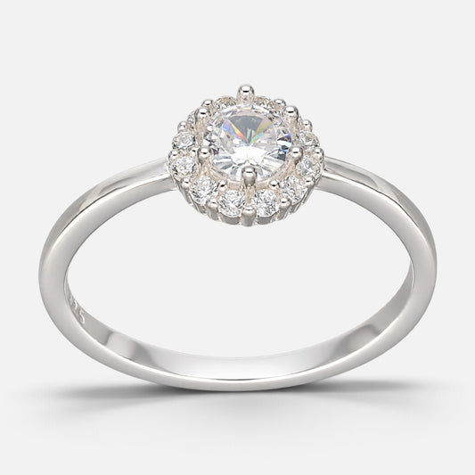 Anillo Flor Circón Halo