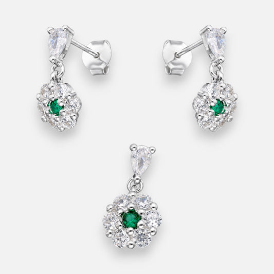 Conjunto Gota Flor Circones Esmeralda
