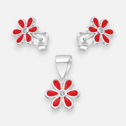 Conjunto Flor Esmaltada Circón