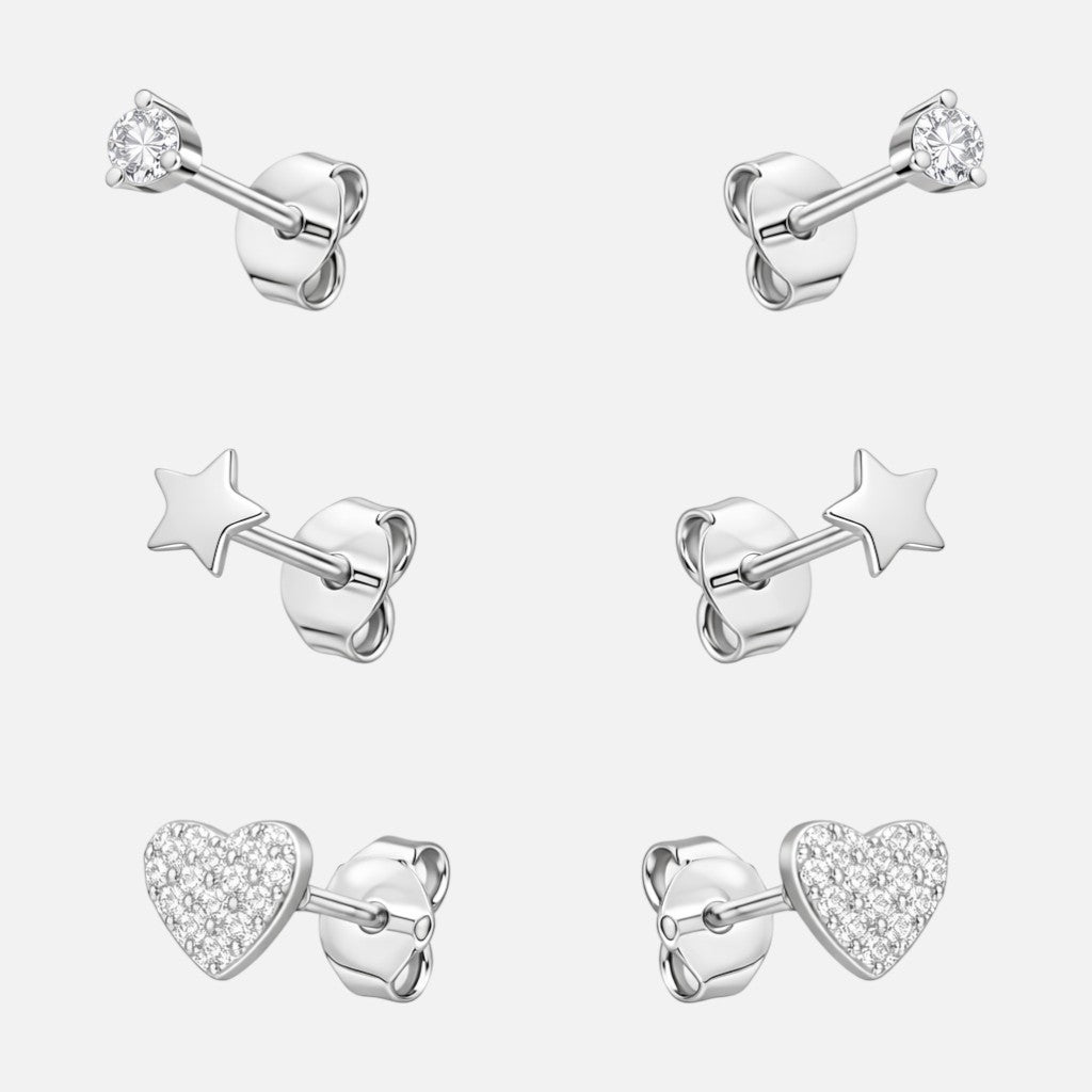 Set Aros Minimalista Corazón Estrella Circones