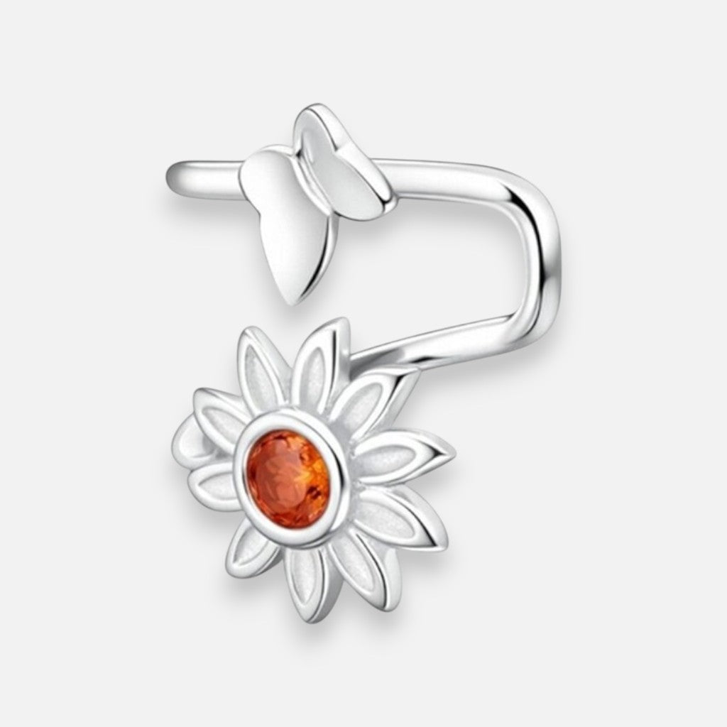 Aro Ear Cuff Mariposa Flor Circón Granate Valor Por Unidad