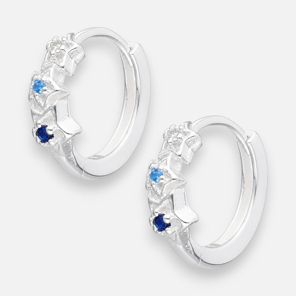 Argolla Huggie Estrellas Circones Zafiro 14 mm