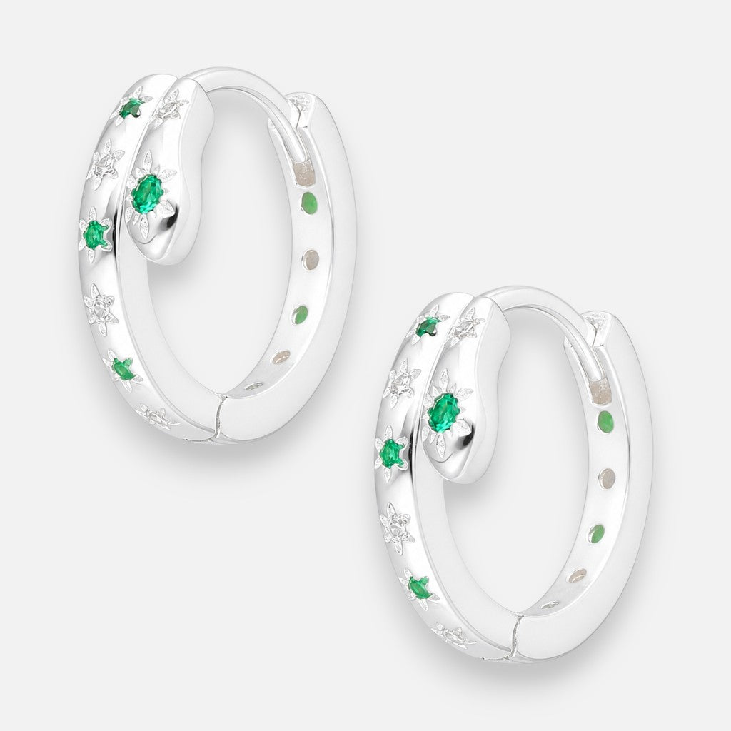 Argollas Huggie Serpiente Circones Esmeralda 14 mm