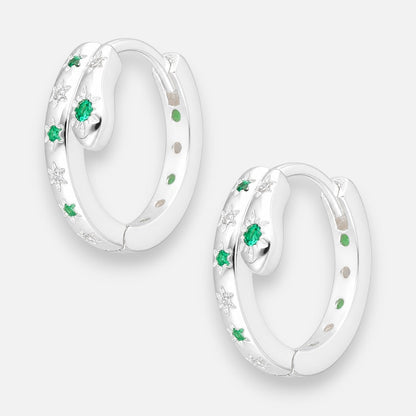 Argollas Huggie Serpiente Circones Esmeralda 14 mm