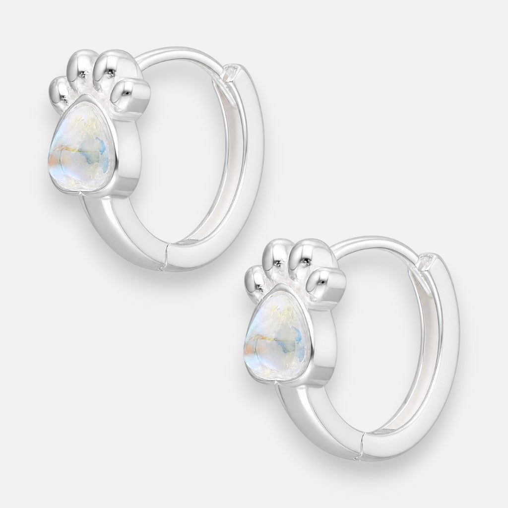 Argolla Huggie Patita Piedra Luna 12 mm