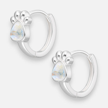 Argolla Huggie Patita Piedra Luna 12 mm