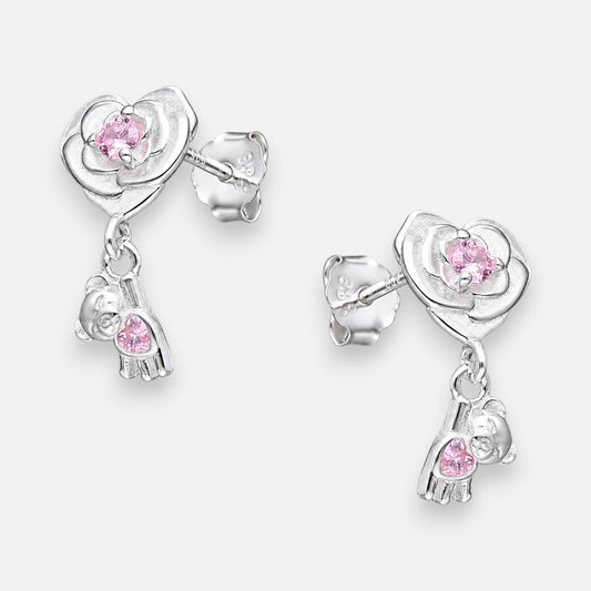 Aro Corazón Flor Osito Circón Rosa Francia