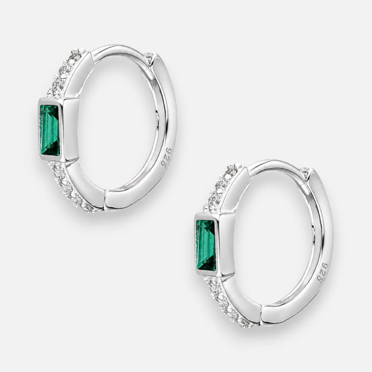 Argolla Huggie Circón Baguette Esmeralda 14 mm