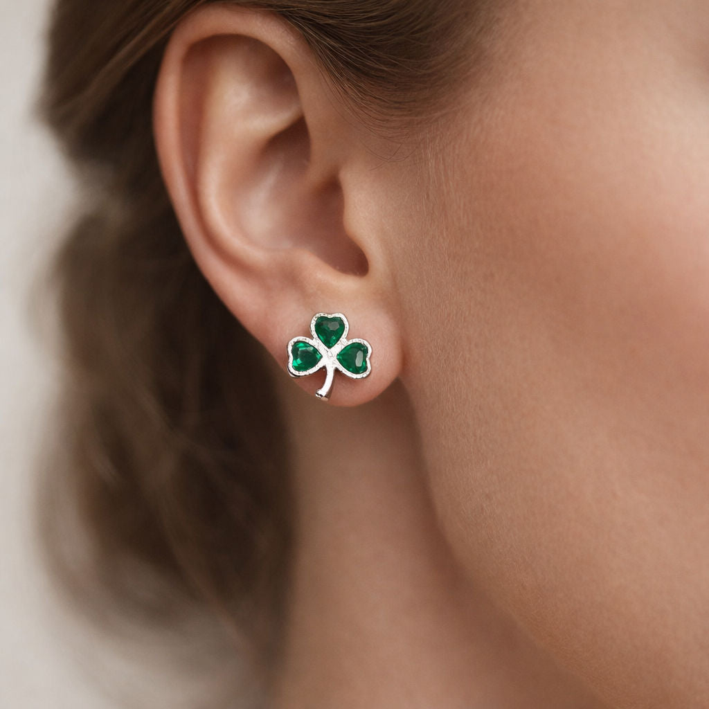Aro Trébol de Corazones Circones Esmeralda
