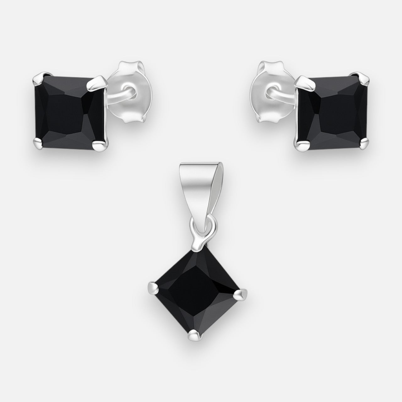 Conjunto Rombo Circón Ónix 6x6 mm