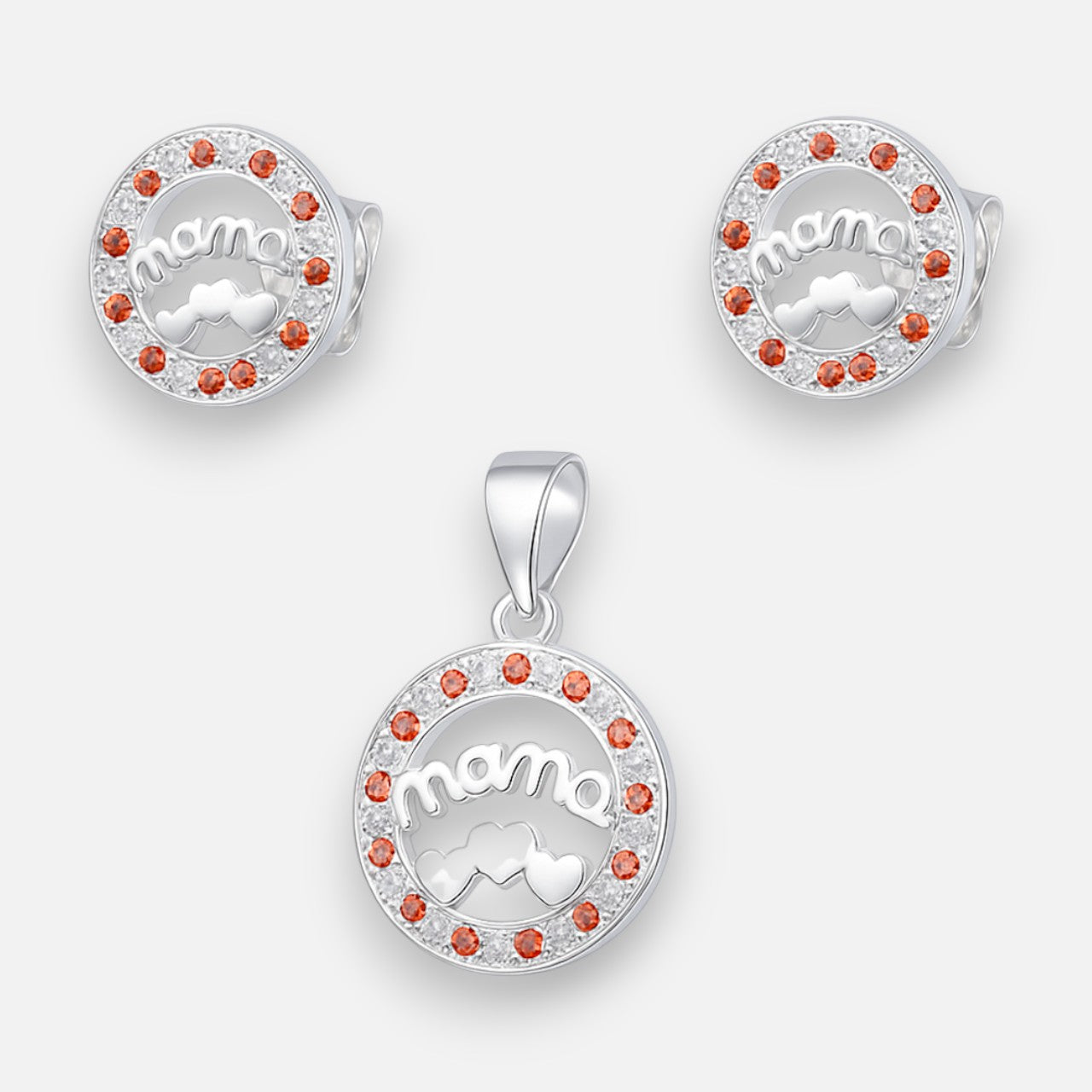 Conjunto Corazones Mamá Circón Granate