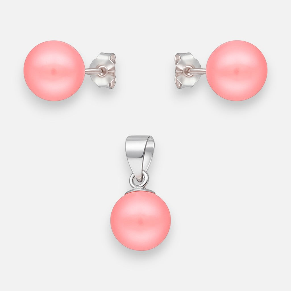 Conjunto Perla Rosada 8 mm